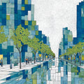 Abstract Urban Boulevard Mural Wallpaper in Blue and Lime Mural Wallpaper - room preview 04