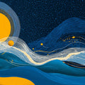 Celestial Sunset Line Art Mural Wallpaper in Navy and Ochre Mural Wallpaper - room preview 04