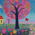Whimsical Meadow Mural Wallpaper — Artistic Folk Art Landscape Mural Wallpaper - room preview 04