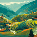 Terraced Mountain Valley Mural Wallpaper — Scenic Landscape Mural Wallpaper - room preview 04