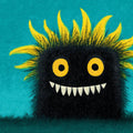Little Monster Mural Wallpaper with Vivid Teal Background Mural Wallpaper - room preview 04