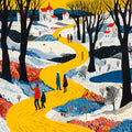 Winter Village Path Mural Wallpaper — Folk Art Landscape Mural Wallpaper - room preview 04