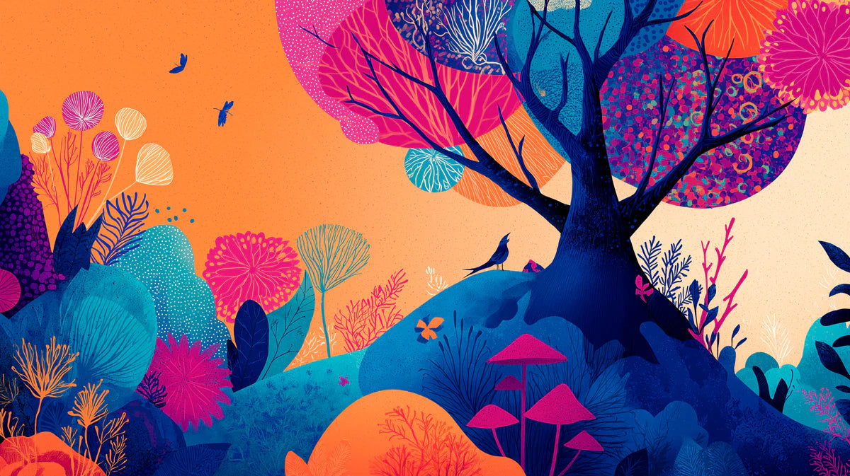 Vibrant Abstract Garden Mural Wallpaper in Sunset Hues Mural Wallpaper - room preview 04