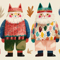 Whimsical Folk Art Cats Mural Wallpaper — Colorful Nordic Motif Mural Wallpaper - room preview 04