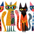 Playful Folk Art Cats Mural Wallpaper — Colorful Whimsical Design Mural Wallpaper - room preview 04