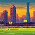 Metropolitan Stadium Skyline Mural Wallpaper in Vibrant Sunset Mural Wallpaper - room preview 04