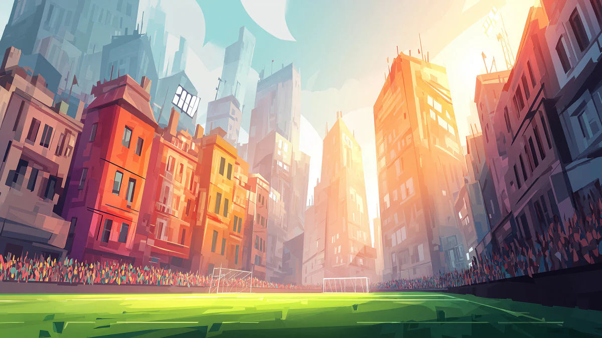 Urban Stadium Cityscape Mural Wallpaper — Artistic Sports Scene Mural Wallpaper - room preview 04