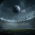 Dystopian Stadium City Mural Wallpaper — Cinematic Night Sky Mural Wallpaper - room preview 04