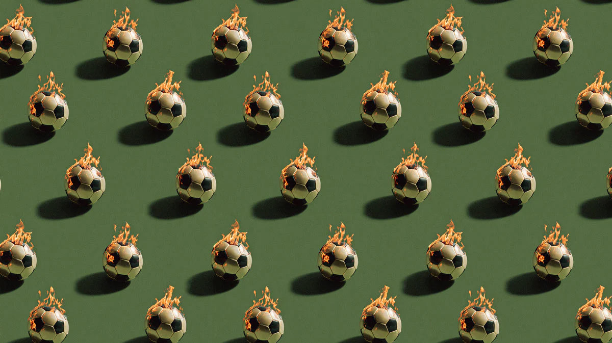 Flaming Soccer Ball Mural Wallpaper in Matte Olive Green Mural Wallpaper - room preview 04