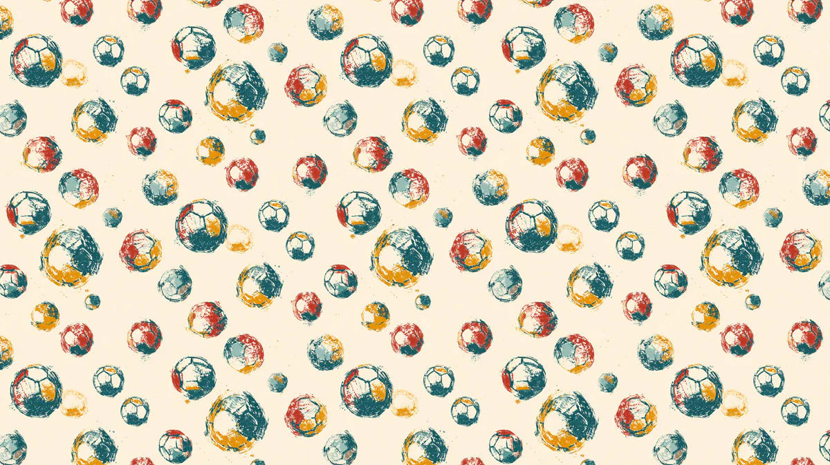 Vintage Soccer Ball Mural Wallpaper in Cream and Primary Tones Mural Wallpaper - room preview 04