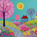 Whimsical Garden Folk Art Mural Wallpaper — Vibrant Colorful Scene Mural Wallpaper - room preview 04