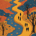 Winding River Village Mural Wallpaper — Folk Art Landscape Mural Wallpaper - room preview 04