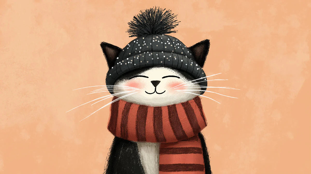 Cozy Winter Cat Mural Wallpaper — Whimsical Illustration Mural Wallpaper - room preview 04