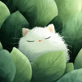 Sleeping White Cat in Green Foliage Mural Wallpaper - room preview 04