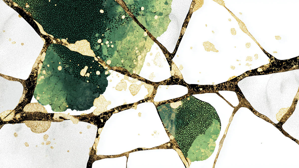 Kintsugi Forest Mural Wallpaper with Gold and Deep Green Mural Wallpaper - room preview 04