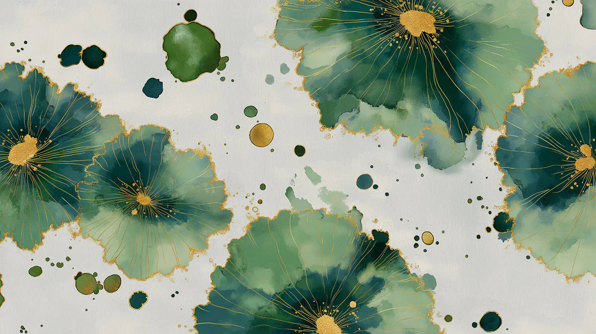 Emerald Bloom Abstract Mural Wallpaper with Gilded Accents Mural Wallpaper - room preview 04