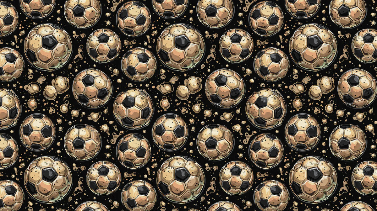 Vintage Soccer Ball Pattern Mural Wallpaper in Black and Gold Mural Wallpaper - room preview 04