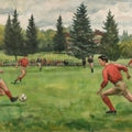 Vintage Soccer Match Mural Wallpaper — Artistic Sporting Scene Mural Wallpaper - room preview 04
