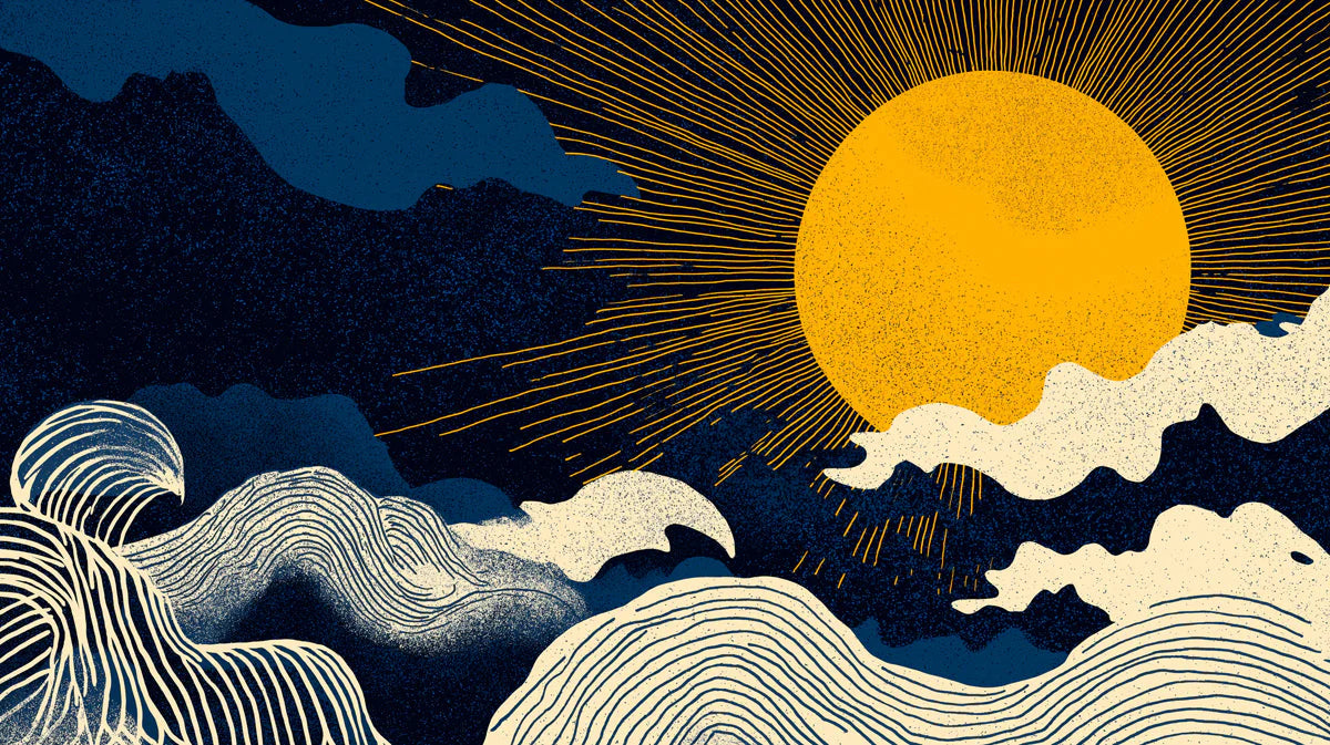 Solar Waves Mural Wallpaper — Japanese Inspired Celestial Art Mural Wallpaper - room preview 04