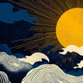 Solar Waves Mural Wallpaper — Japanese Inspired Celestial Art Mural Wallpaper - room preview 04