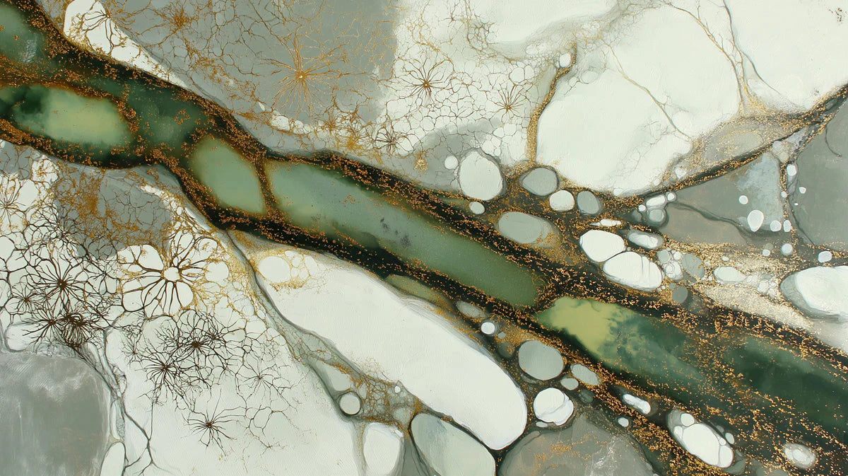 Ethereal Moss and Gold Fluid Art Mural Wallpaper - room preview 04