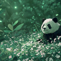 Panda in Forest Glade Mural Wallpaper — Whimsical Nature Scene Mural Wallpaper - room preview 04