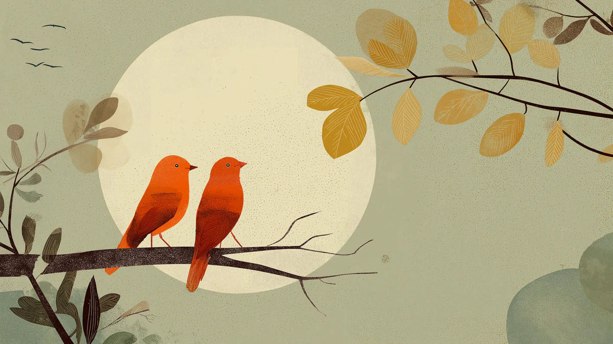 Sunlit Songbirds Mural Wallpaper — Whimsical Nature Illustration Mural Wallpaper - room preview 04
