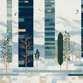 Abstract Geometric Forest Mural Wallpaper in Blue and Ochre Mural Wallpaper - room preview 04