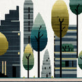 Pixelated Cityscape Mural Wallpaper — Modern Urban Abstract Mural Wallpaper - room preview 04