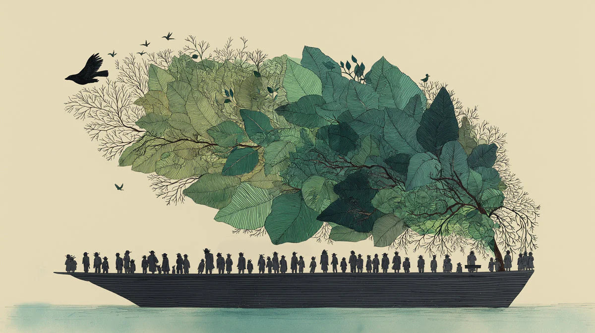 Floating Forest Mural Wallpaper — Whimsical Artistic Illustration Mural Wallpaper - room preview 04