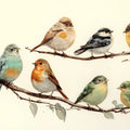 Songbird Illustration Mural Wallpaper — Artistic Nature Decor Mural Wallpaper - room preview 04