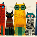 Mid-Century Whimsical Cat Mural Wallpaper — Playful Illustration Mural Wallpaper - room preview 04