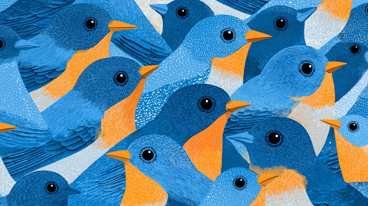 Bluebird Flock Mural Wallpaper — Artistic Whimsical Illustration Mural Wallpaper - room preview 04
