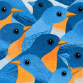 Bluebird Flock Mural Wallpaper — Artistic Whimsical Illustration Mural Wallpaper - room preview 04