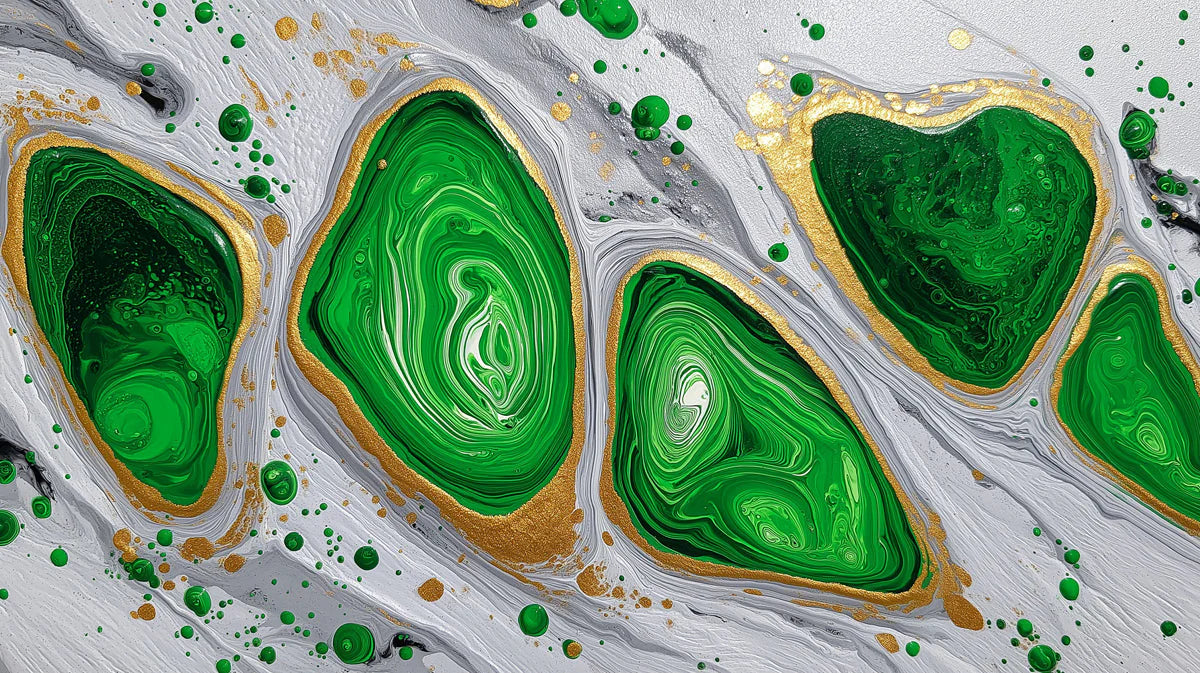 Malachite Fluid Pour Mural Wallpaper —Modern Abstract Gold Accents Mural Wallpaper - room preview 04