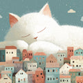 Sleeping Giant Cat Mural Wallpaper — Whimsical Town Scene Mural Wallpaper - room preview 04