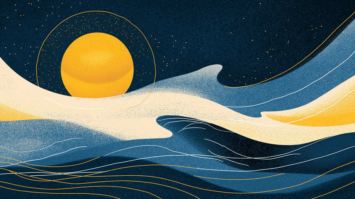 Celestial Moon Abstract Mural Wallpaper in Deep Navy and Gold Mural Wallpaper - room preview 04