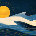 Celestial Moon Abstract Mural Wallpaper in Deep Navy and Gold Mural Wallpaper - room preview 04