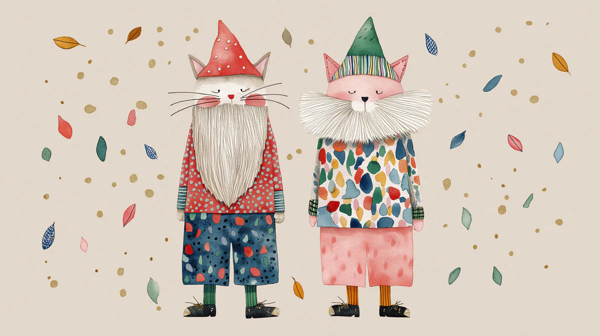 Whimsical Cat Gnomes Mural Wallpaper for Playful Spaces Mural Wallpaper - room preview 04