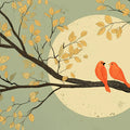 Autumnal Songbirds Mural Wallpaper with Soft Sage Background Mural Wallpaper - room preview 04