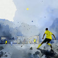 Watercolor Soccer Match Mural Wallpaper in Blue and Yellow Mural Wallpaper - room preview 04