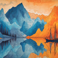 Dual Tone Mountain Lake Mural Wallpaper in Vibrant Ink Style Mural Wallpaper - room preview 04