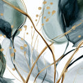 Emerald and Gold Watercolor Botanical Mural Wallpaper - room preview 04