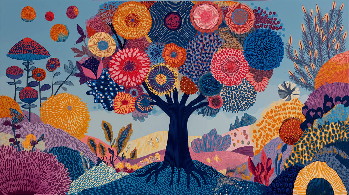 Vibrant Botanical Dreamscape Mural Wallpaper — Whimsical Floral Art Mural Wallpaper - room preview 04