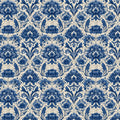 Indigo Botanical Damask Mural Wallpaper — Classic Floral Pattern Mural Wallpaper - room preview 04