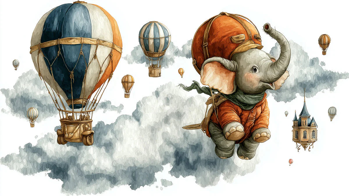 Floating Elephant Adventure Mural Wallpaper for Kids Rooms Mural Wallpaper - room preview 04