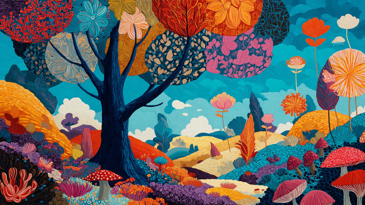 Vibrant Whimsical Garden Mural Wallpaper in Multi-Color Palette Mural Wallpaper - room preview 04
