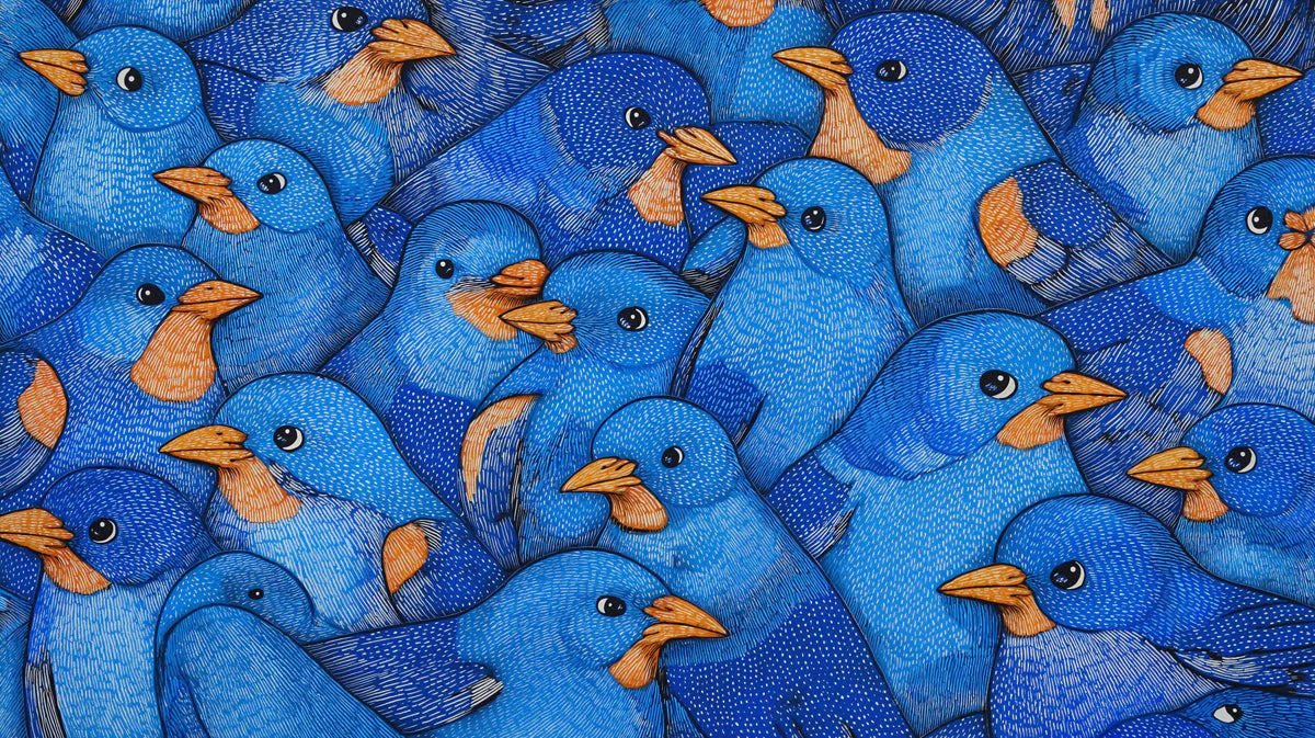 Bluebird Flock Mural Wallpaper —Hand-Drawn Whimsical Pattern Mural Wallpaper - room preview 04