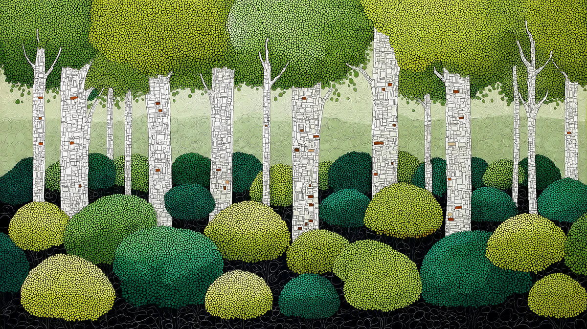 Pointillist Birch Forest Mural Wallpaper in Verdant Green Mural Wallpaper - room preview 04