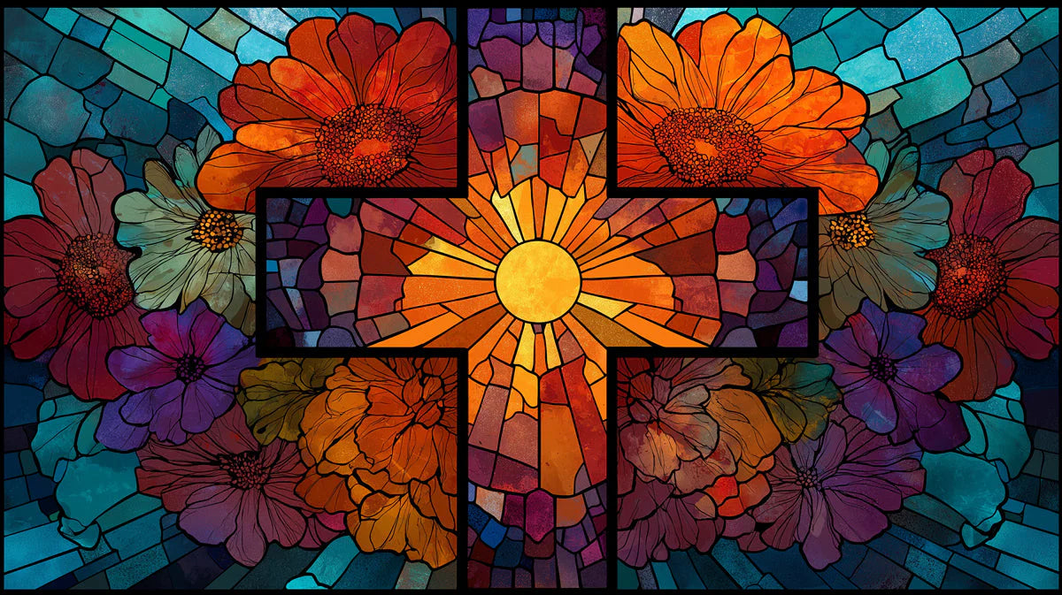 Radiant Floral Cross Stained Glass Mural Wallpaper - room preview 04
